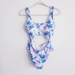 New Hurley Tie Dye Cutout One Piece Swimsuit Purple White Blue Size Small